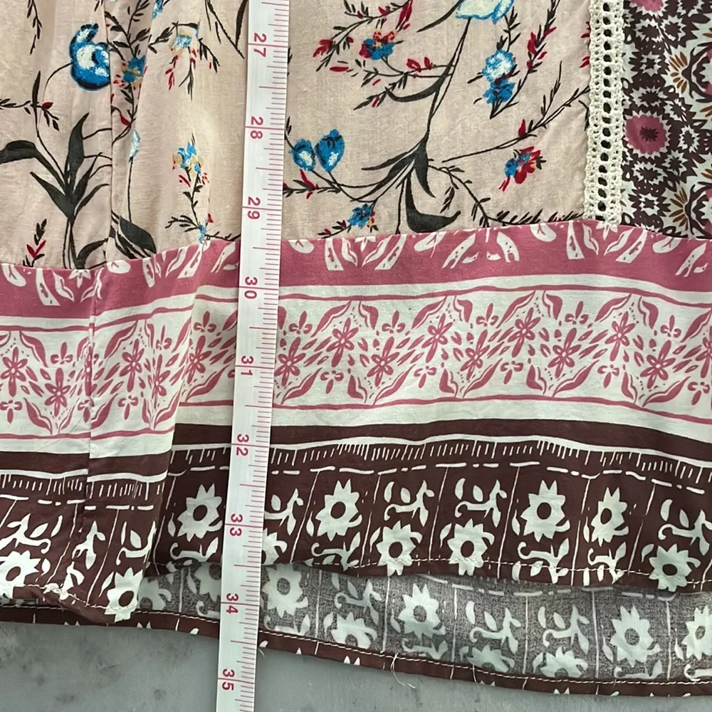 Sundance Everyday Dream Dress pink brown cream boho floral crochet loose size S - Picture 14 of 16